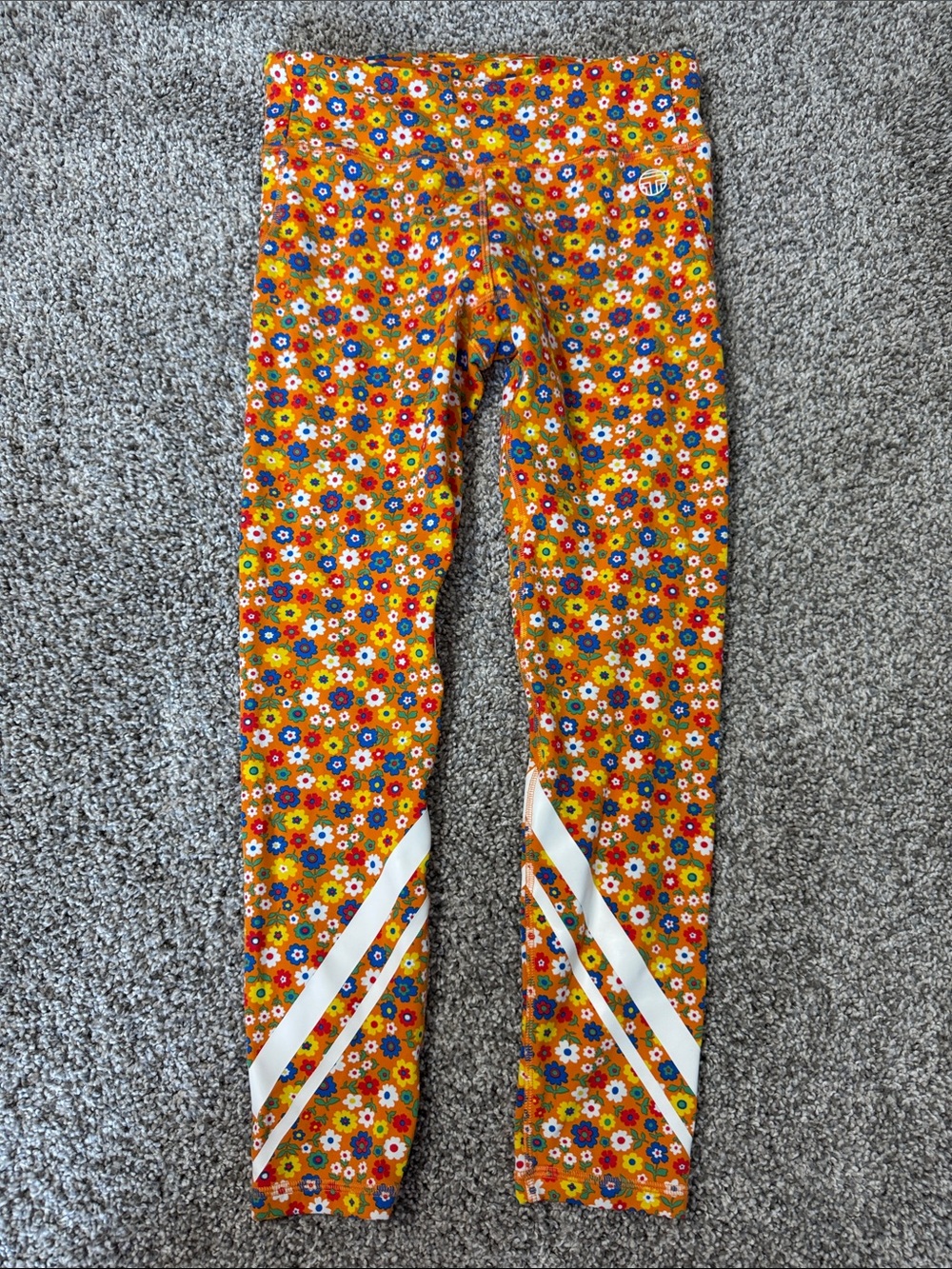 Tory Burch Tory Sport Orange Floral Women’s Leggings with White Stripes
